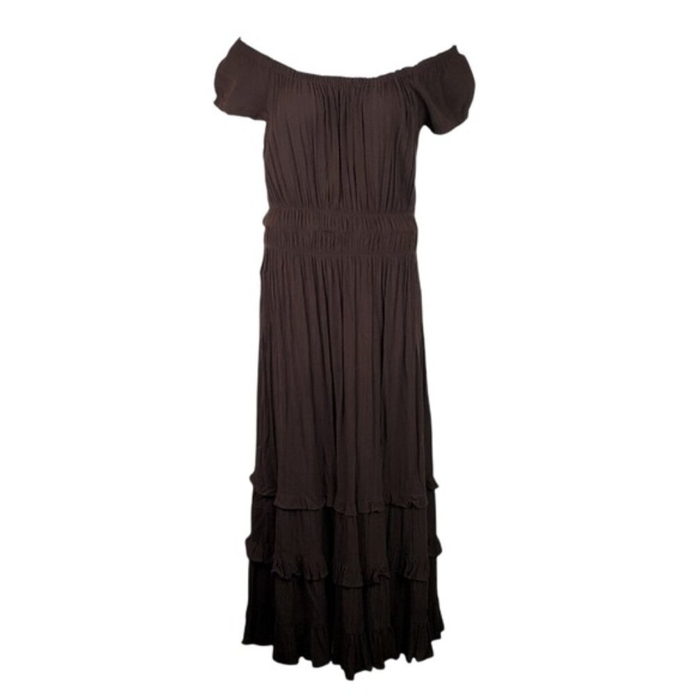Chadwicks Womens Short Sleeve Brown Off The Shoulder Tiered Maxi Dress Size M